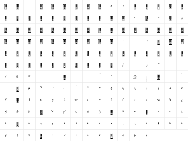 WilliesPianoTuned Regular  glyph index