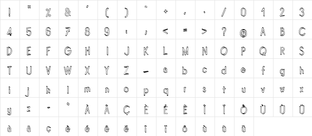 Quincaille Outline  glyph index