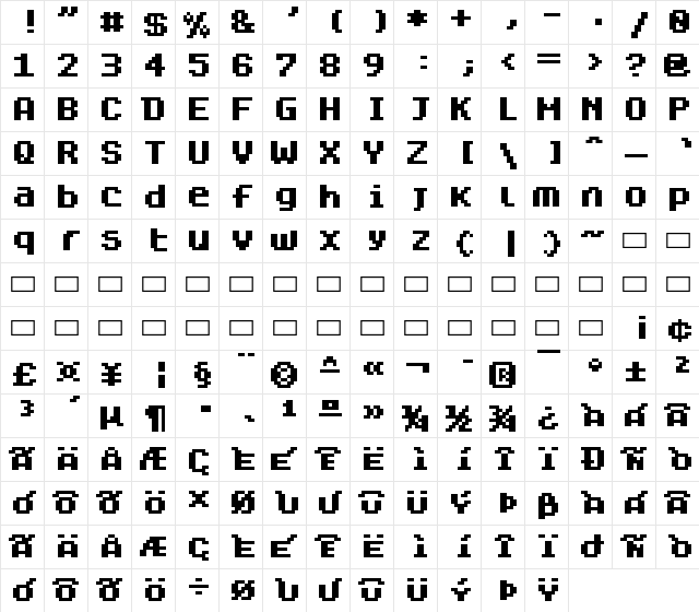 Dogica Bold  glyph index