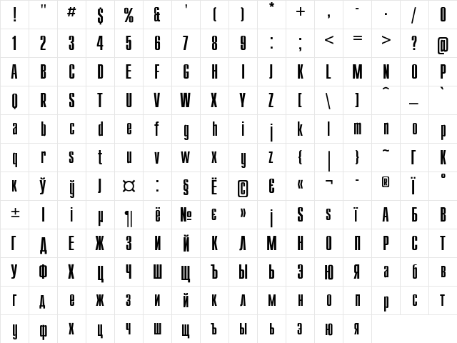 Compact Regular  glyph index