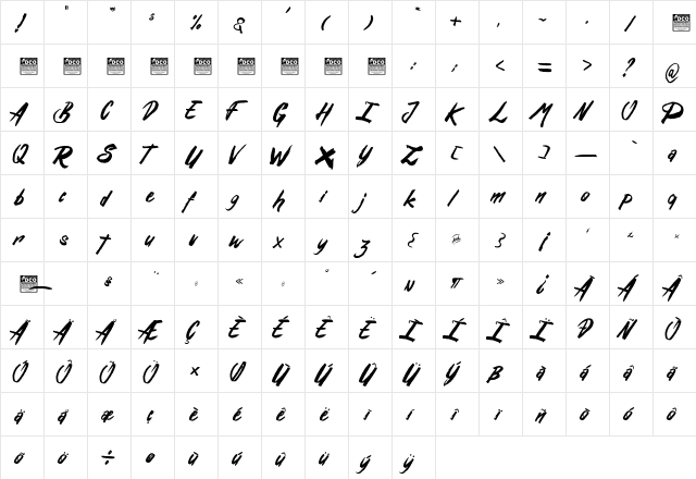 Rusty&Gosh_PersonalUseOnly Regular  glyph index