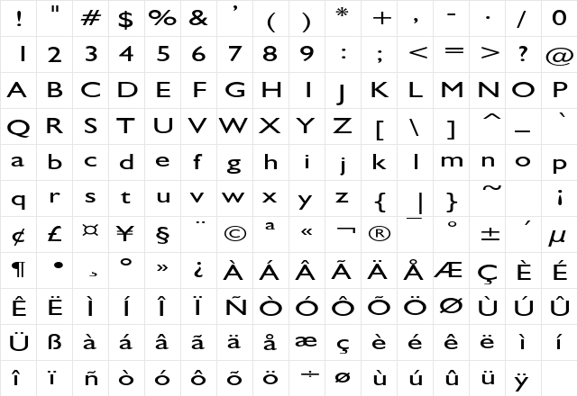 GibraltarExtended Regular  glyph index