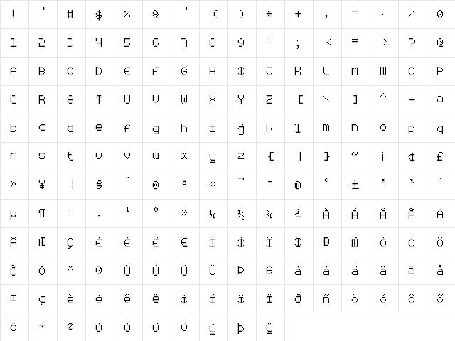 Rounded Pixel-7 Regular  glyph index