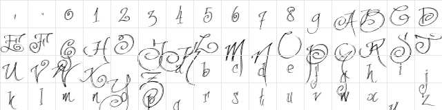 fancyPens Regular  glyph index