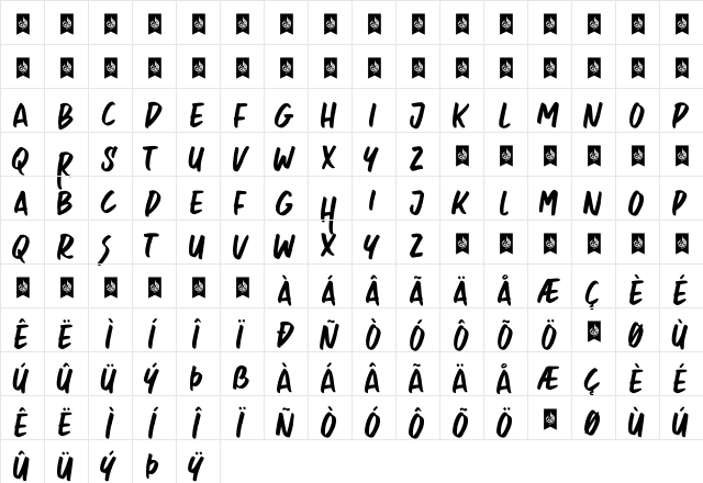 Rosheila Regular  glyph index