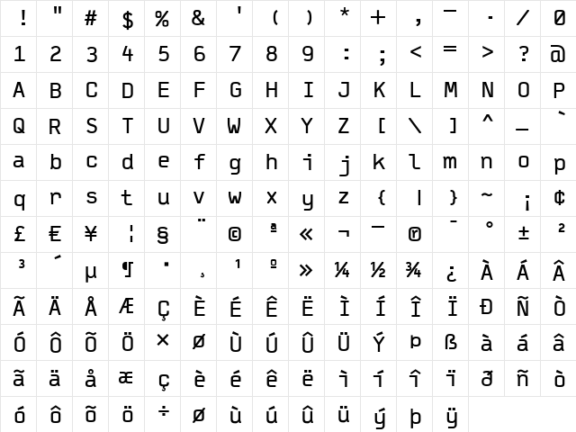 Typestar Medium  glyph index