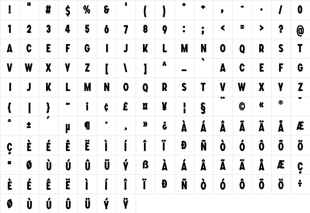 SONGER Condensed ExtraBold  glyph index