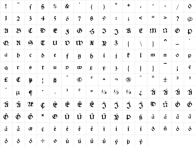 SchwabachDuemille Regular  glyph index