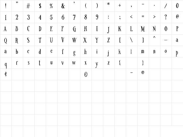 Boxtrolls Font Regular  glyph index