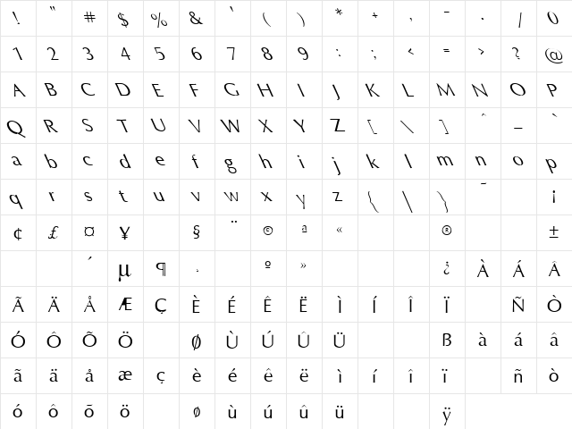 Friends 6 Regular  glyph index
