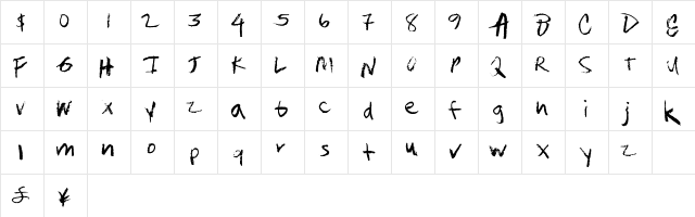 QuitWork Regular  glyph index