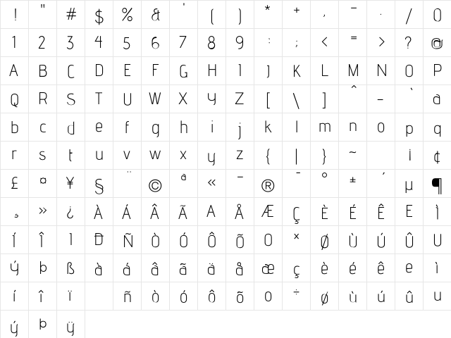 advent Light1  glyph index