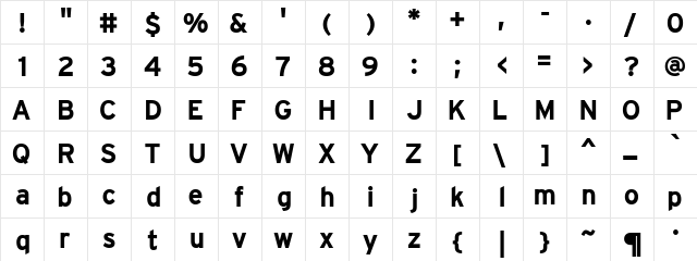 IntraStateHighwayBlack Regular  glyph index