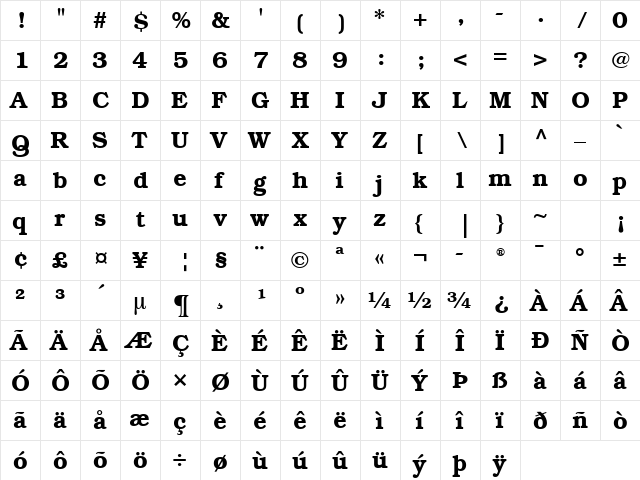 Bookman S Demi  glyph index