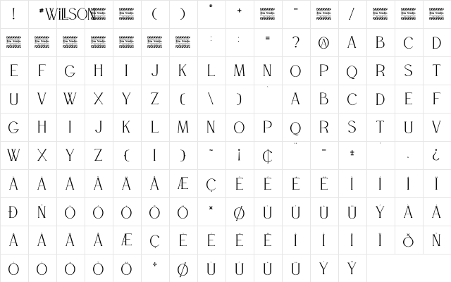 WILLSON Personal Use Regular  glyph index