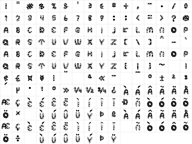ASPARAGUS Regular  glyph index