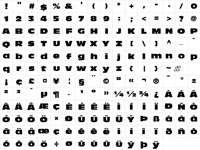 Decade Black SSi Extra Black  glyph index