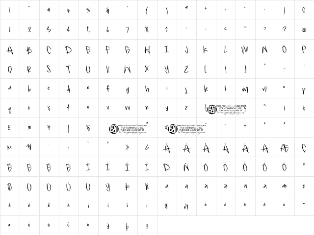 Airbender Regular  glyph index