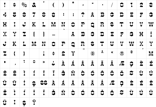 TR Cottage Plain  glyph index