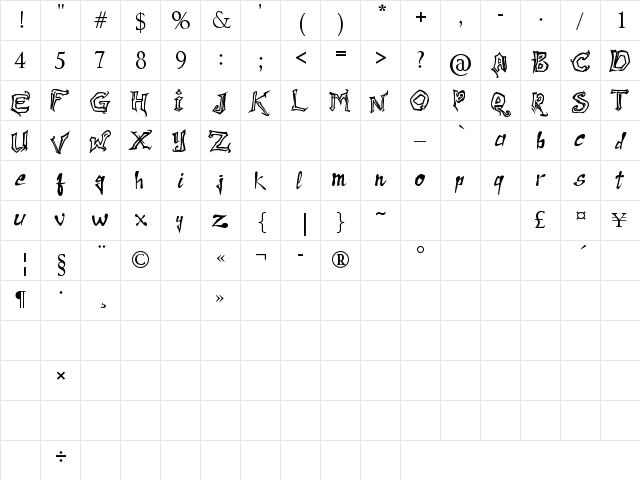 Raslani Messenger Regular  glyph index