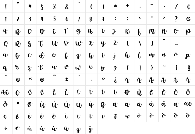 King Billy Regular  glyph index