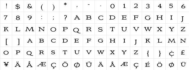 AvianoSlabLight Regular  glyph index