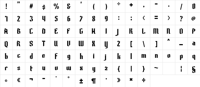 Poison Freak Regular  glyph index