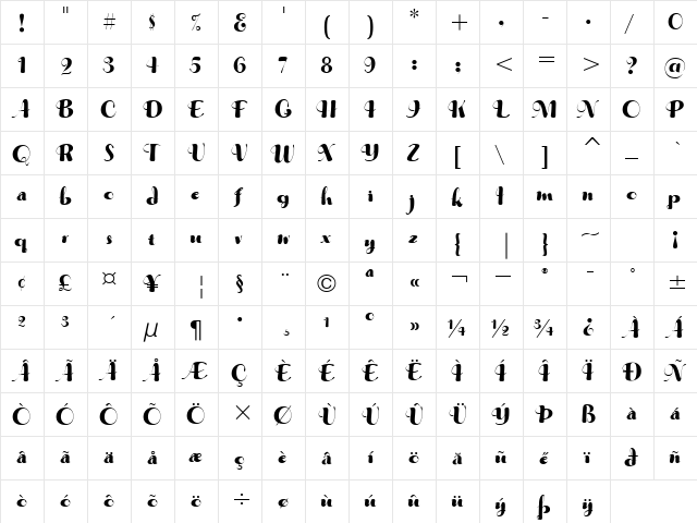 mUSICAitc Bold  glyph index