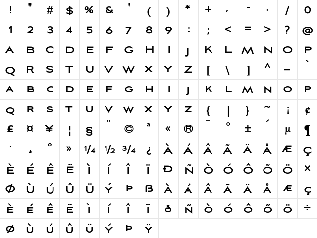 Aviano Sans Bold Bold  glyph index