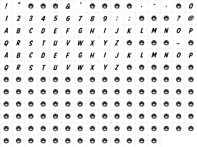 American Purpose Casual 02 Regular  glyph index