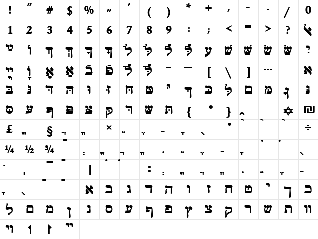HebrewJoshuaSSK Bold  glyph index