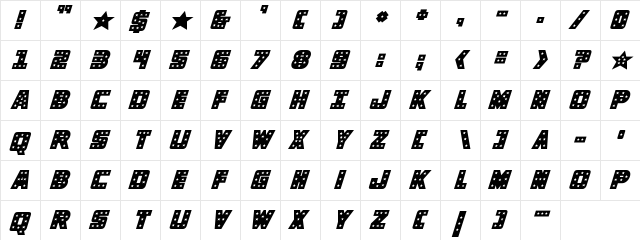 Knievel Solid Italic Italic  glyph index
