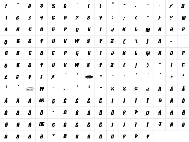 Warlock's Ale Expanded Italic Expanded Italic  glyph index