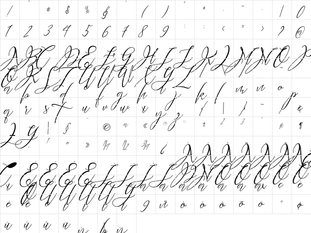 Heartkything Regular  glyph index
