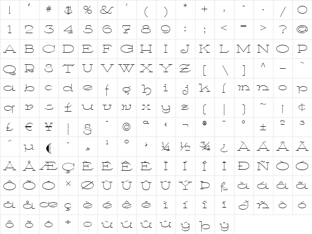 TootSweetBistroNF Medium  glyph index
