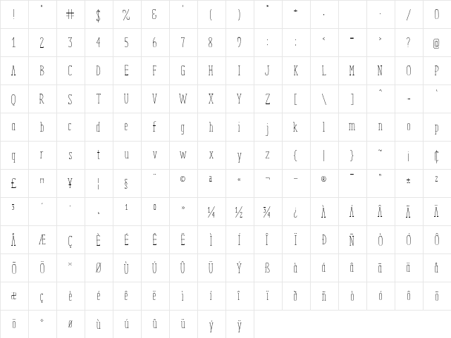 ENYO Serif Light Light  glyph index
