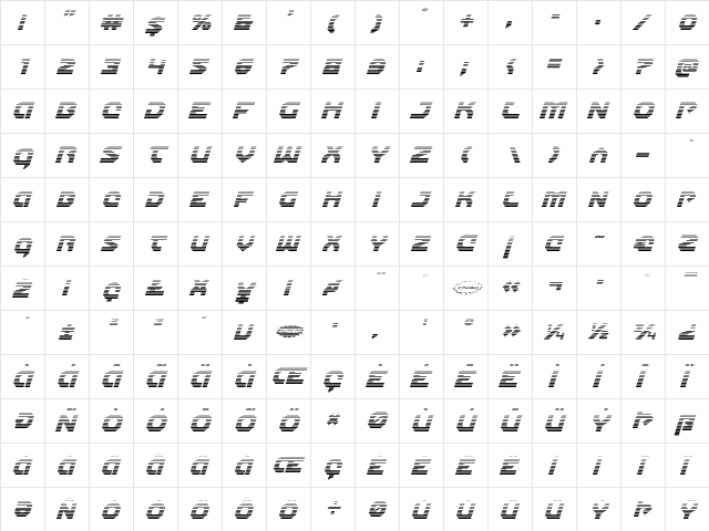 Gunner Storm Gradient Italic Italic  glyph index