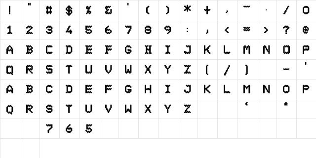 DS Ticket55 Regular  glyph index