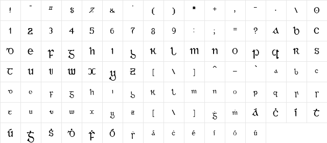 Gaeilge Regular  glyph index