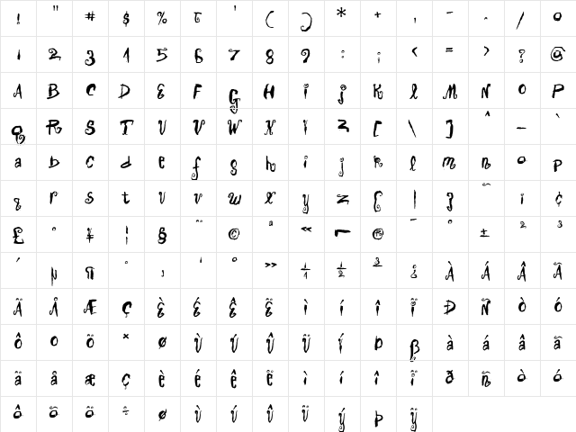 Voiture Regular  glyph index