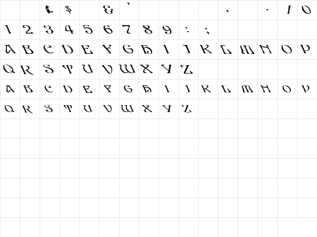 Edda Caps Lefty Bold  glyph index