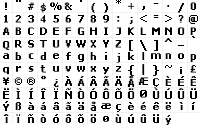 FFF Star Bold Condensed Regular  glyph index