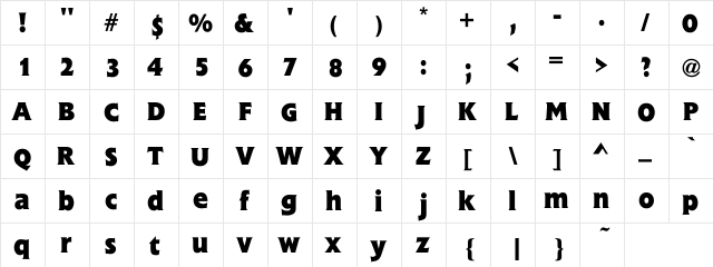 Esoterica Bold Regular  glyph index