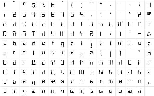InfoCyr Regular  glyph index