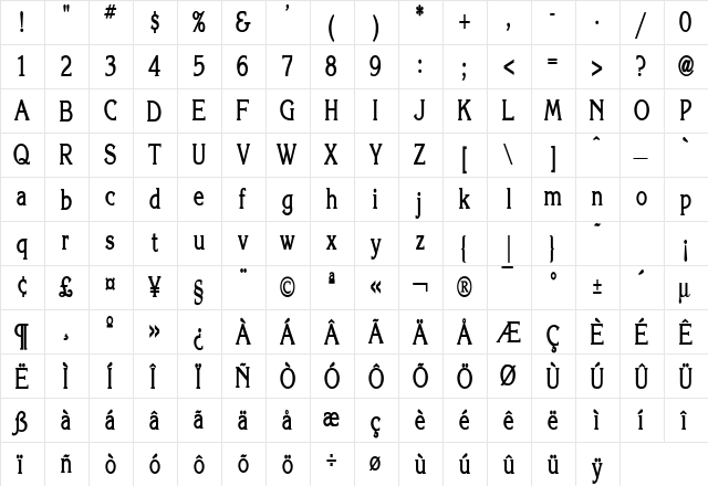 Keira Thin Bold  glyph index