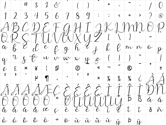 Hello Selly Regular  glyph index