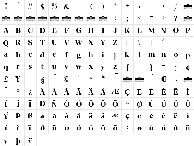 Blacker Display Bold  glyph index