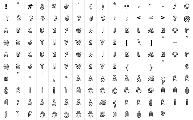 Quotidien Regular  glyph index