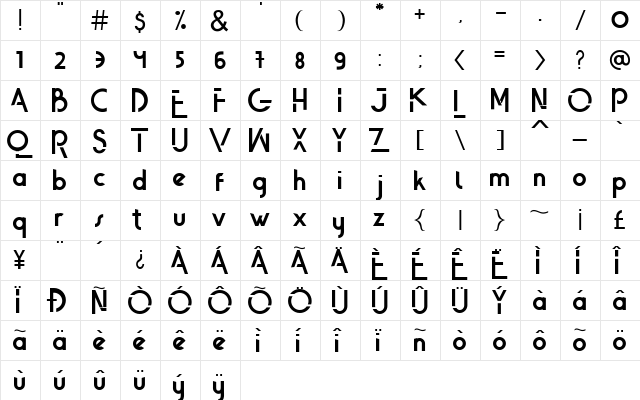 Quiqt Regular  glyph index