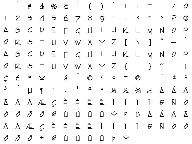 GE Offshore Caps Regular  glyph index